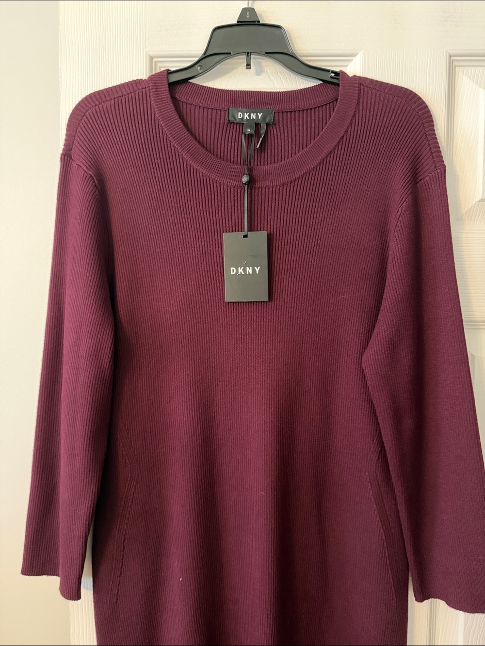 DKNY Women's Wine Ribbed Long-Sleeve Midi Knit Dress size XL brand new - Picture 2 of 8